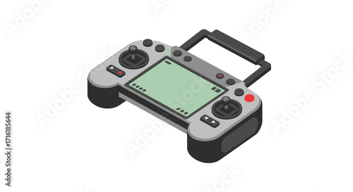 Modern isometric gaming controller with dual analog joysticks and lcd screen