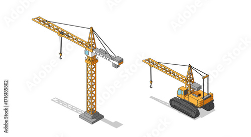 Isometric construction cranes: tower and mobile crane design in modern engineering