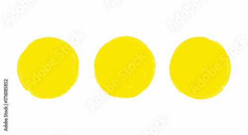 Three yellow circles arranged horizontally on a white background, resembling paint blobs.