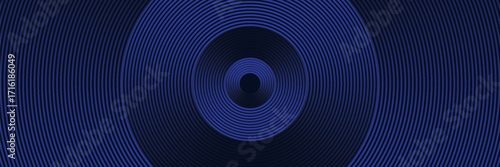 Blue abstract background with glowing circles. Swirl circular lines pattern. Geometric spiral. Twirl element. Modern graphic design. Futuristic technology concept. Vector illustration.