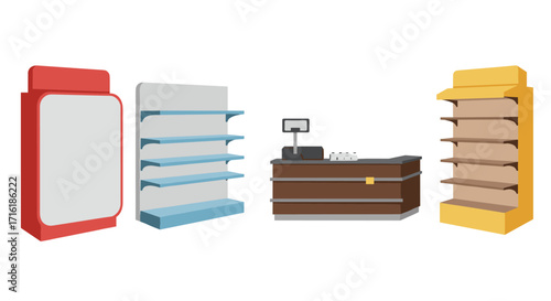 Modern retail display and counter setup for store interiors