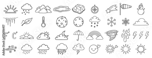 Hand Drawn Weather Forecast Doodle Icons Set
