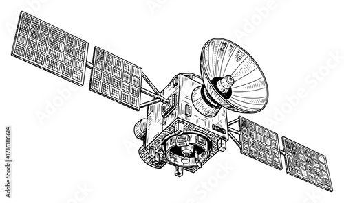 Vintage Space Satellite Engraving Illustration