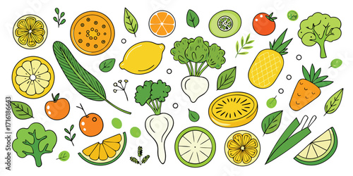 Vibrant assortment of fresh fruits and vegetables healthy eating collection art