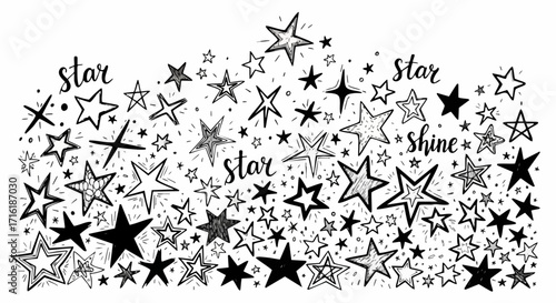 Whimsical hand-drawn stars and lettering create a playful, celebratory, or aspirational design element
