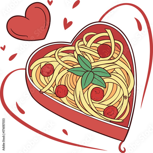 Heart shaped pasta with tomato sauce banner advertisement design