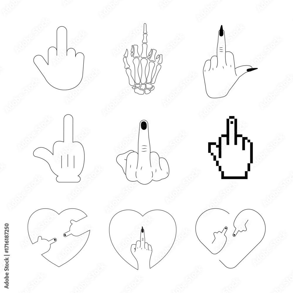 Obraz premium middle finger outline isolated on white background.