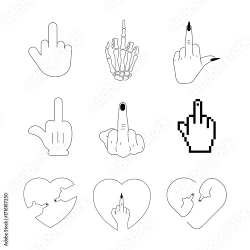 middle finger outline isolated on white background.