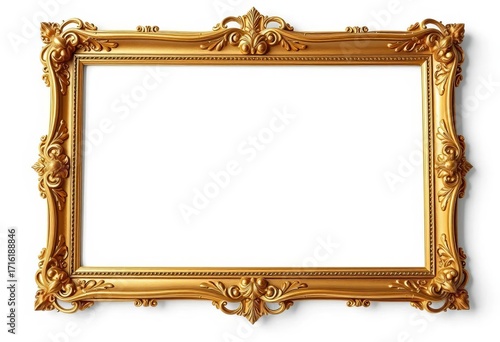 Ornate gold vintage picture frame isolated on white, decoration, background