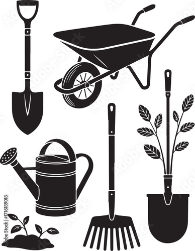 Garden tools for planting and watering plants