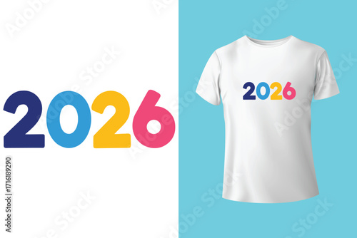 Cheers to a bright new year 2026 typography design for t shirt mockup
