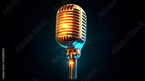 Stylish 3D neumorphic microphone icon shining in digital space with vibrant design features