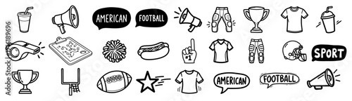 Hand Drawn American Football Sport Doodle Icon Set black shape vector laser cutting engraving monochrome print