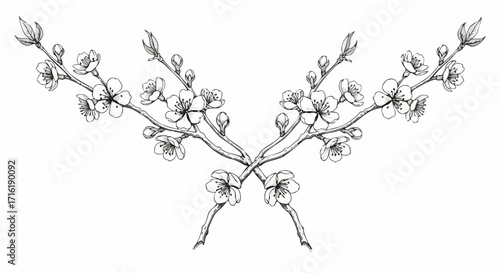 Elegant cherry blossom branches in delicate sketch style bring natural beauty and springtime charm to any design.