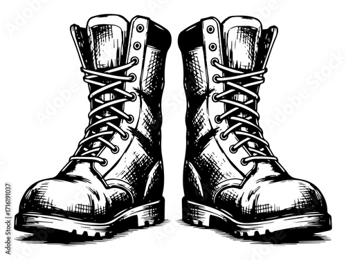 Vintage Hand Drawn Military Combat Boots