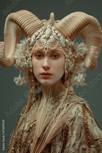 Zodiac sign of Virgo, fictional beautiful woman with magic starry sky, generative AI
