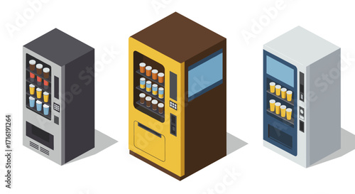 Isometric vending machines collection: modern design and beverage options