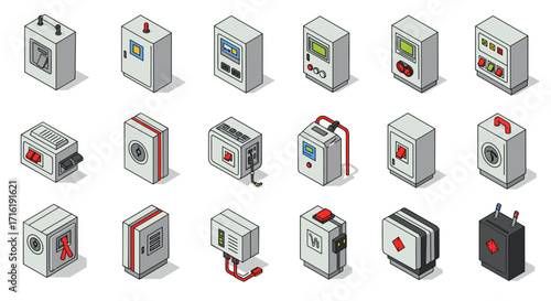 Isometric electronic devices set with industrial design elements for modern applications