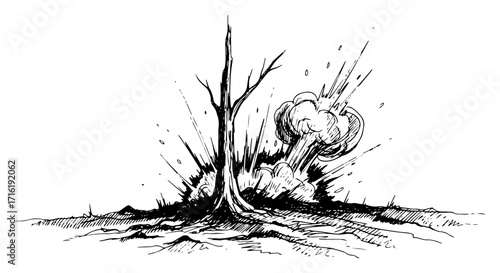 Explosion Blast Detonation Impact Scene black shape vector laser cutting engraving monochrome print