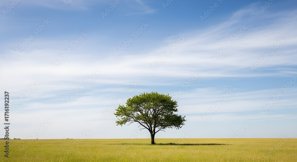 Obraz premium Lone Tree Under Open Sky | Minimal Nature Landscape