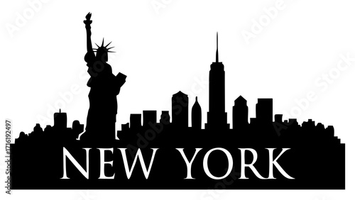 New york skyline in sleek black silhouette, perfect for travel brochures, citythemed designs, posters, and website headers.