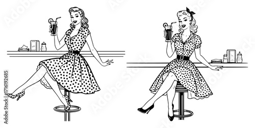 Retro Pin-up Style Woman in a 1950s Diner