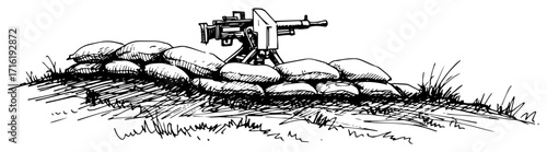 Machine Gun Emplacement on Sandbags Sketch