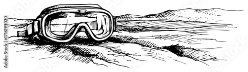 Protective Goggles on Desert Landscape Hand Drawn Sketch Vector