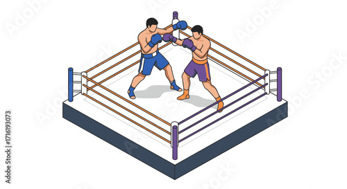 Isometric boxing match illustration in vibrant colors