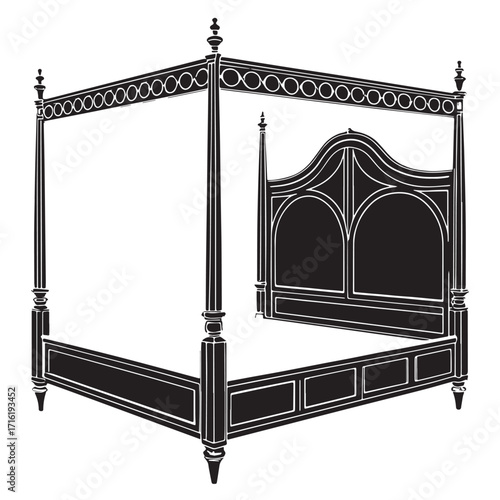 Black bed frame Silhouette Vector, High Quality Illustration on White Background