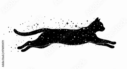 Celestial feline leaps through the cosmos, a stunning astral cat silhouette for magical designs and cosmic creations