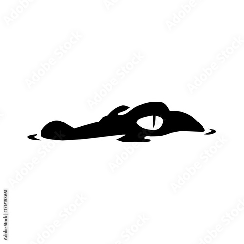 Bold black silhouette of a crocodile’s head peeking above water with a piercing eye—perfect for tattoos, logos, or wildlife-themed designs.