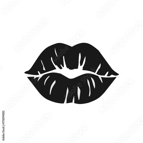 Bold black lips silhouette with detailed texture, perfect for romantic designs, beauty logos, fashion graphics, or flirty Valentine’s Day decor.