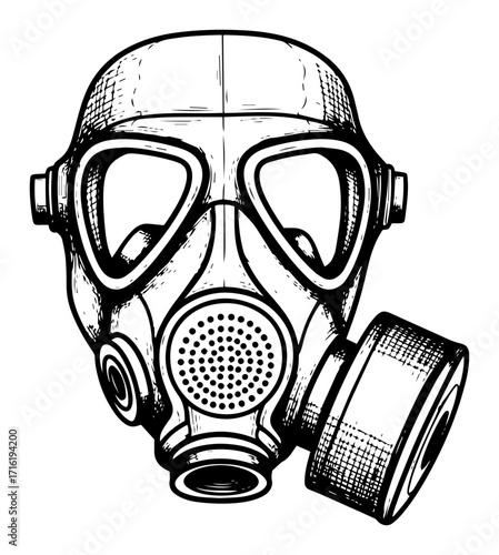 Gas Mask Illustration in a Vintage Sketch Style