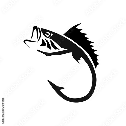 A striking black-and-white silhouette of a fish with dynamic curves and sharp fins, symbolizing strength, freedom, agility, and the untamed spirit of aquatic life.