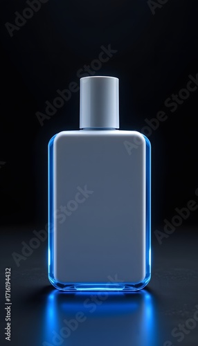 Illuminated Perfume Bottle: A sleek, modern perfume bottle glows against a dark backdrop, exuding elegance and sophistication, inviting the viewer to envision a world of fragrance.