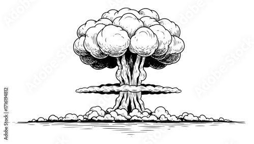 Vintage Hand Drawn Illustration of a Nuclear Explosion