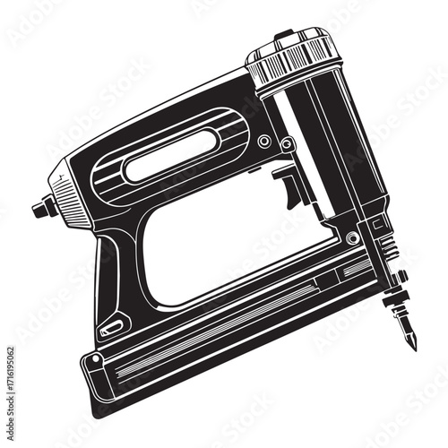 Black brad nailer Silhouette Vector, High Quality Illustration on White Background