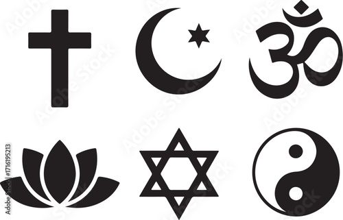 Global faith symbols diverse beliefs unity peace harmony