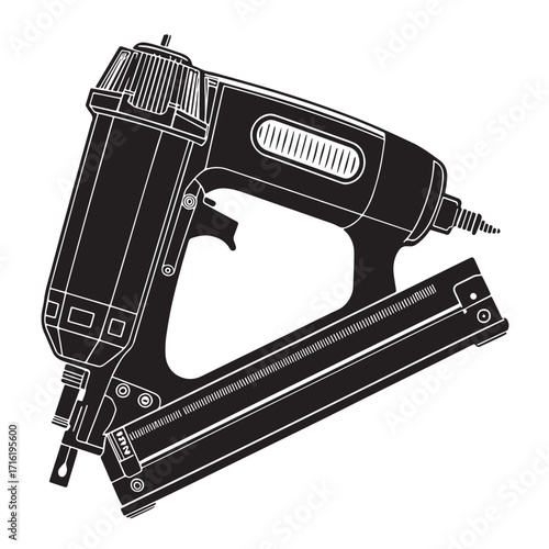 Black brad nailer Silhouette Vector, High Quality Illustration on White Background