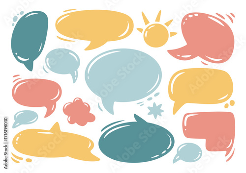 Hand-Drawn Speech Bubbles Collection Colorful Communication and Dialogue Elements