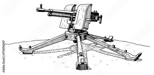 Heavy Machine Gun on a Tripod Mount Sketch