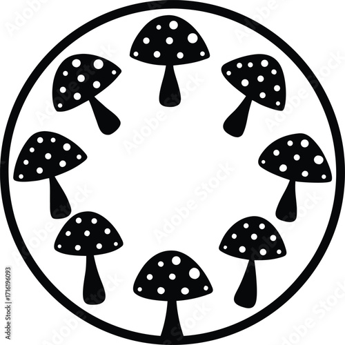 Mushroom vector Silhouette illustration ring of amanita muscaria mushrooms