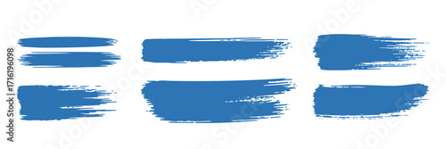 Vector set of artistic blue paint brush strokes. Collection of textured grunge smudges and daubs for design elements isolated on white.