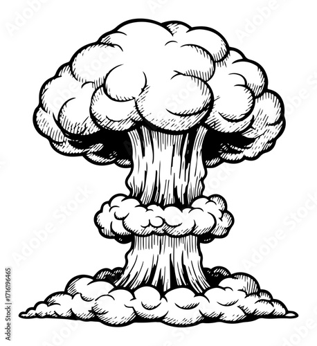Nuclear Explosion Mushroom Cloud Sketch black shape vector laser cutting engraving monochrome print