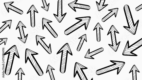 Hand-Drawn Arrow Seamless Pattern Up and Down Arrows Background