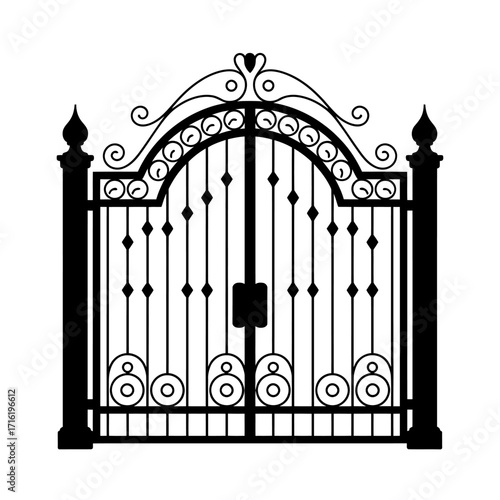 Elegant Wrought Iron Gate Silhouette Vector Illustration for Design and Decoration