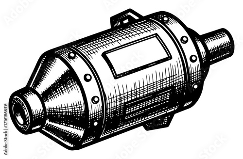 Hand Drawn Sketch of a Car Muffler Exhaust Part black shape vector laser cutting engraving monochrome print