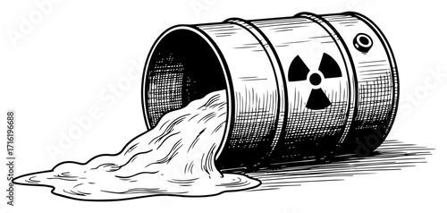 Leaking Barrel of Radioactive Toxic Waste Sketch black shape vector laser cutting engraving monochrome print