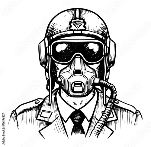 Military Pilot Portrait in a Vintage Hand Drawn Style